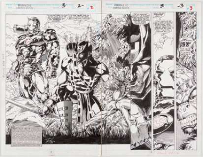 Kolins, Scott | Scott Kolins and Tim Dzon Hawkeye #3 Double Page Spread 2-3 Original Art (Marvel, 1994).... | Heritage
