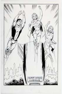 Mooney, Jim - Jim Mooney - Cosmic Boy, Supergirl, and Saturn Girl from the Legion of Super-Heroes Commission Illustration Original Art (c. 1...