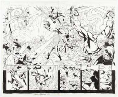 Yanick Paquette and Serge LaPointe - Civil War: X-Men #3 Double Page Spread 16-17 Original Art (Marvel, 2006).