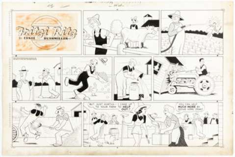 Ernie Bushmiller Fritzi Ritz Sunday Comic Strip Original Art dated 5-23-43 (United Features Syndicate, 1943).