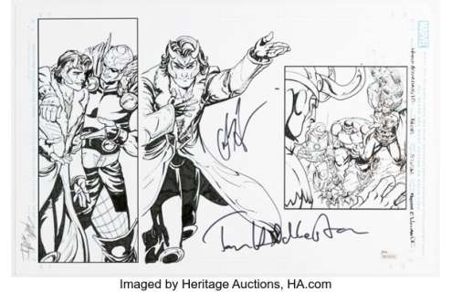 Freddie Williams II The World According to Thor Story Page Illustrations Original Art Signed by Chris Hemsworth and Tom Hiddleston (Insight Editions, 2015).