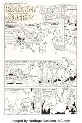 Warren Kremer and Jacqueline Roettcher (team attributed) Richie Rich & Casper #13 "A Dream is a Dream is a...: Return of Dr. Frankenspook - Part IV" Complete 5-Page Chapter Original Art (Harvey, 1976). (Total: 5 Original Art) | Heritage