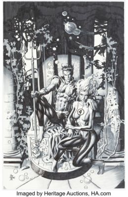 Mike Deodato Jr. - Sub-Mariner and Invisible Woman Specialty Illustration Original Art (c. 2013). | Heritage