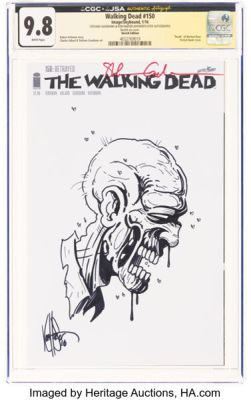 Ken Haeser The Walking Dead #150 Sketch Edition - JSA Authentic Autograph Walker Original Art (Image/Skybound, 2016) CGC NM/MT 9.8 White pages.