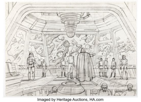 Greg and Tim Hildebrandt Star Wars: Shadows of the Empire #46 "Vader Senses His Son" Trading Card Preliminary Original Art (Topps, 1996). | Heritage