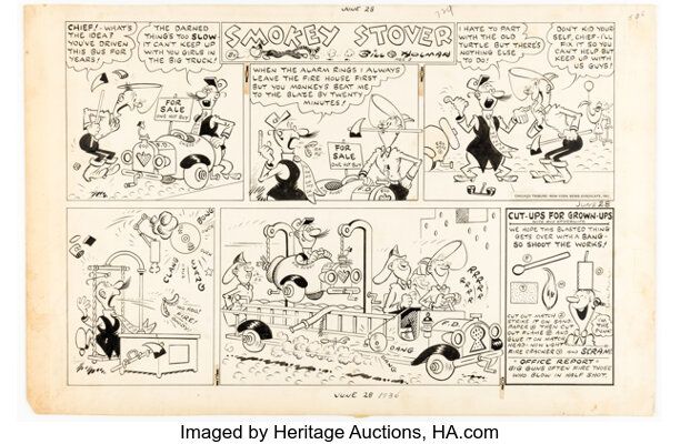 Bill Holman Smokey Stover Sunday Comic Strip Original Art dated 6-28-36 (Chicago-Tribune-N.Y. News Syndicate, 1936).