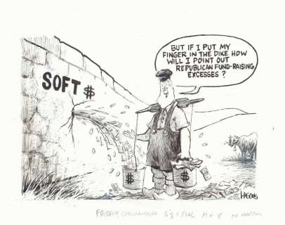 Jack Higgins - president bill clinton finger in the dike chicago sun-times newspaper cartoon - 1997 signed