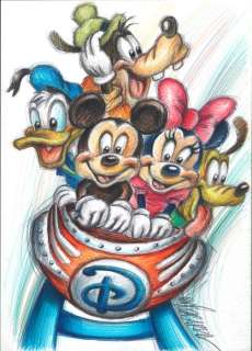 Disney Family Enjoying Roller Coaster - Original Drawing - Joan Vizcarra - Original Art | Catawiki