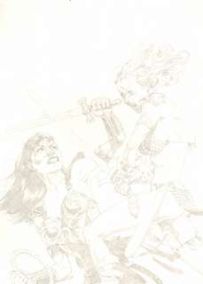 Jason Johnson - Red Sonja Vs. Xena Warrior Princess - Awesome Pencil Piece - Signed