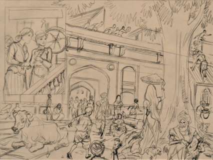 India Dreams T8 - Crayonné original - Calcutta, Â« Les hommes aspergent les passants - Etude - Loose page - (2013) | Catawiki