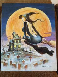 2 DON MARQUEZ original art, WITCH WITCHES, 16x20 on board, Broom, 2012, 2 pieces in all, Halloween