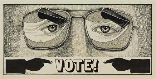 GARY VISKUPIC. Group of Three Election-Themed Editorial Cartoons. [VOTING] | Swann Galleries