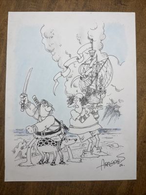 Sergio Aragonés Groo The Wanderer Original Art 2022 OA Captain Ahax & Rufferto