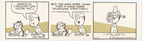 Davis, Jim | Jim Davis Garfield Comic Strip Original Art dated 2-10-81 (United Feature Syndicate, 1981).... | Heritage