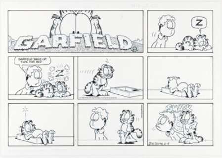 Jim Davis Garfield Sunday Comic Strip Original Art dated 2-15-98 (PAWS, 1998). | Heritage