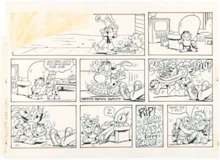 Jim Davis Garfield Sunday Comic Strip Original Art dated 4-3-88 (United Feature Syndicate, 1988). | Heritage
