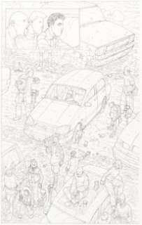 Andres Guinaldo Joe R Lansdale‘s The Drive-In #1 Double Page Splash 18-19 Original Art (Avatar Press, 2003).