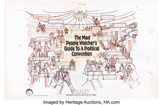 Harvey Kurtzman MAD #281 "The Mad People Watcher’s Guide to a Political Convention" Preliminary Original Art (EC, 1994). | Heritage