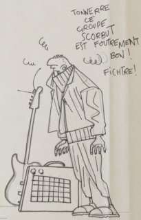 Serge Clerc - Dessin original pour le groupe de rock "Scorbut" - signé - Loose page | Catawiki