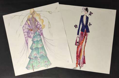 Studio Valentino - 2x figurini di moda - Anni ’80 - Loose page - First edition | Catawiki