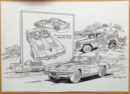 Franka - Originele tekening: Vrij werk: Corvette - (2020) | Catawiki