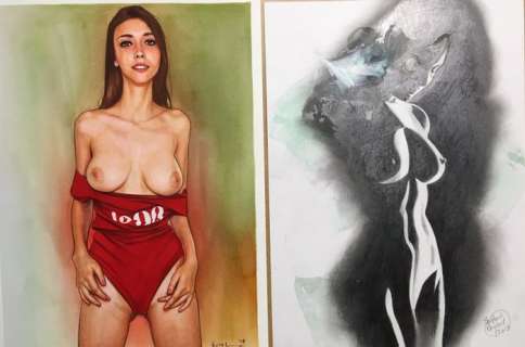 2 Original, erotic aquarel drawings - Ariel (Zitterman) + Shelton Bryant - (2015/2019) | Catawiki