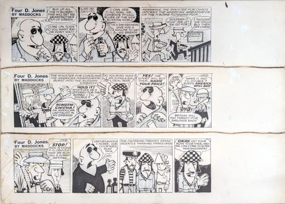 Lot 017 - Peter Maddocks (British Cartoonist, 1928-2024), three original comic strips from ’Four D. Jones’ | misc / divers