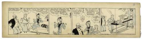 Chic Young Hand-Drawn ’’Blondie’’ Comic Strip From 1933 Titled ’’The Perfect Wreck’’ -- Blondie Cures Dagwood’s Amnesia by Pushing Him Out of an Airplane | Nate Sanders