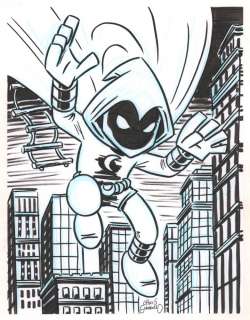 Chris Giarrusso - moon knight action with city background commission - signed