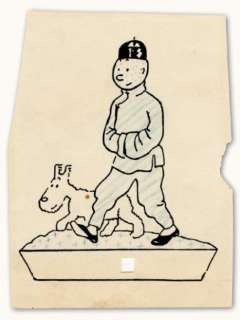 Herge | TINTIN Le Lotus bleu Encre de Chine et crayon bleu sur papier pour | Millon