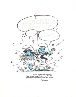 Lot 141 - PEYO (1928-1992). Bonjour, tu me dis oui ? Encre et aquarelle. | HVMC