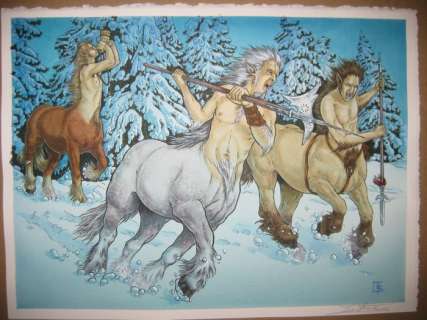 Tillier, Béatrice | Tillier, Béatrice - Dessin originale couleur - Le Bois des vierges - Centaures | Catawiki