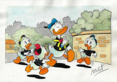 Millet | Huey, Dewey, Louie & Donald Duck - Millet - Original Drawing | Catawiki