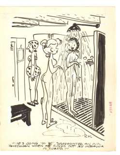 Reamer Keller - nude shower babes humorama gag - 1958 signed