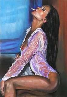 Olga Muse | Pin Up - Olga Muse - A3 Original Sexy Artwork "Girls like smoking" Signed - Page volante - (2021) | Catawiki