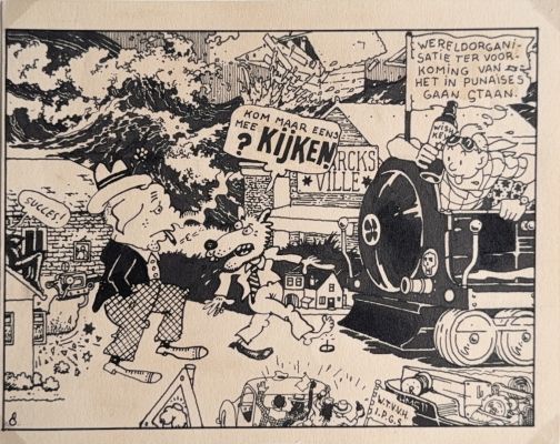 Mark Smeets et Bill Bodéwes, dessin original à l’encre de Chine « Venez jeter un coup d’œil » environ 13 x 17 cm. | Comic Art Masters