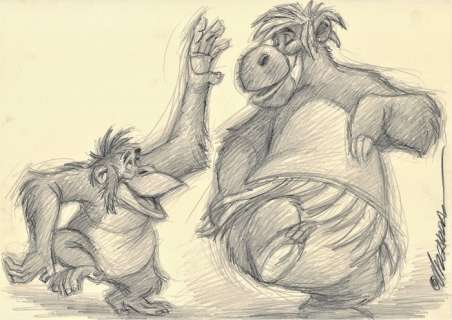 Joan Vizcarra | The Jungle Book : King Louie & Baloo - Original Drawing - Joan Vizcarra | Catawiki