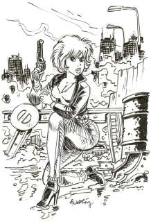 François Walthéry | Natacha à New-York, dessin original à l’encre de chine (cachet de Walthéry au verso). | Septimus