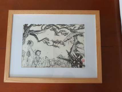 Gênet, Frédéric - Signé | Gênet, Frédéric - Dessin original - Samurai - Encadré - (2015) | Catawiki