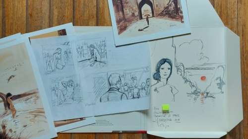 Charles, Jean-François | Charles, Jean-François - Crayonné original - L’Herbe folle + Portfolio BD Empher - China Li + dédicace | Catawiki