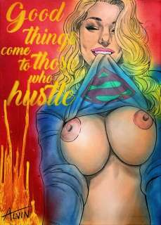 Alvin Silvrants | Supergirl is a topless Hustler - Original drawing in colour by Alvin Silvrants | Catawiki
