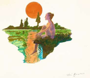 Aldo Di Gennaro | Aldo Di Gennaro - illustrazione originale "Nuda al Tramonto" - Anni ’90 - Exemplaire unique | Catawiki