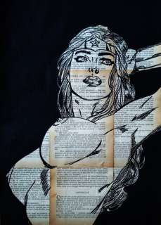Andrea Boriani | Wonder Woman - Andrea Boriani - old paper hand painted 42 x 30 cm - Page volante | Catawiki