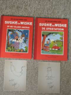 Willy Vandersteen | Suske en Wiske 2 + 3 - Op het eiland Amoras + De Sprietatoom - Rode Klassiek Reeks + in elk album een fraaie pentekening van Paul Geerts - Cartonné - Réédition - (1993) | Catawiki