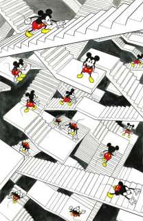 Tony Fernandez, Disney Artist | "Mickey Mouse Stairs" inspired by M.C. Escher - Original Painting - Tony Fernandez Signed - Acrylic Art - 67 x 47 cm | Catawiki