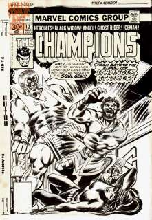 Dave Cockrum - champions 12 cover (marvel, 1977) vs stranger, 1st power gem (infinity stone)