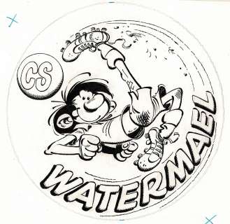 André Franquin | Gaston Lagaffe, dessin original à l’encre de chine réalisé pour un autocollant (club de foot de Watermael-Boistfort). Ce dessin a également servi de couverture pour l’album “Lagaffe Champion !” paru en 2018 chez Dupuis. On… | Septimus