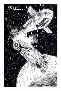 Millennium Falcon vs. Slave I Sketch by Ron Wilson | mycomicshop.com