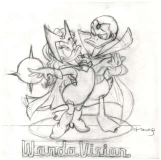 Tony Fernandez, Disney Artist | Donald & Daisy inspired by WandaVision - Original Preliminary Sketch - Tony Fernandez Signed | Catawiki