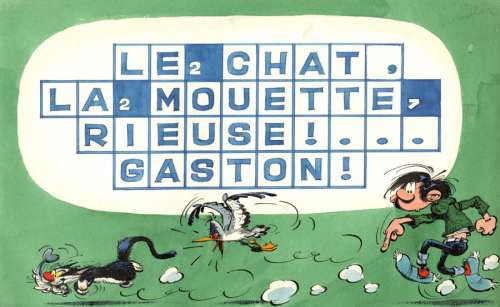 Franquin | Gaston Lagaffe, illustration couleurs Ã  l’encre d… | Banque Dessinée